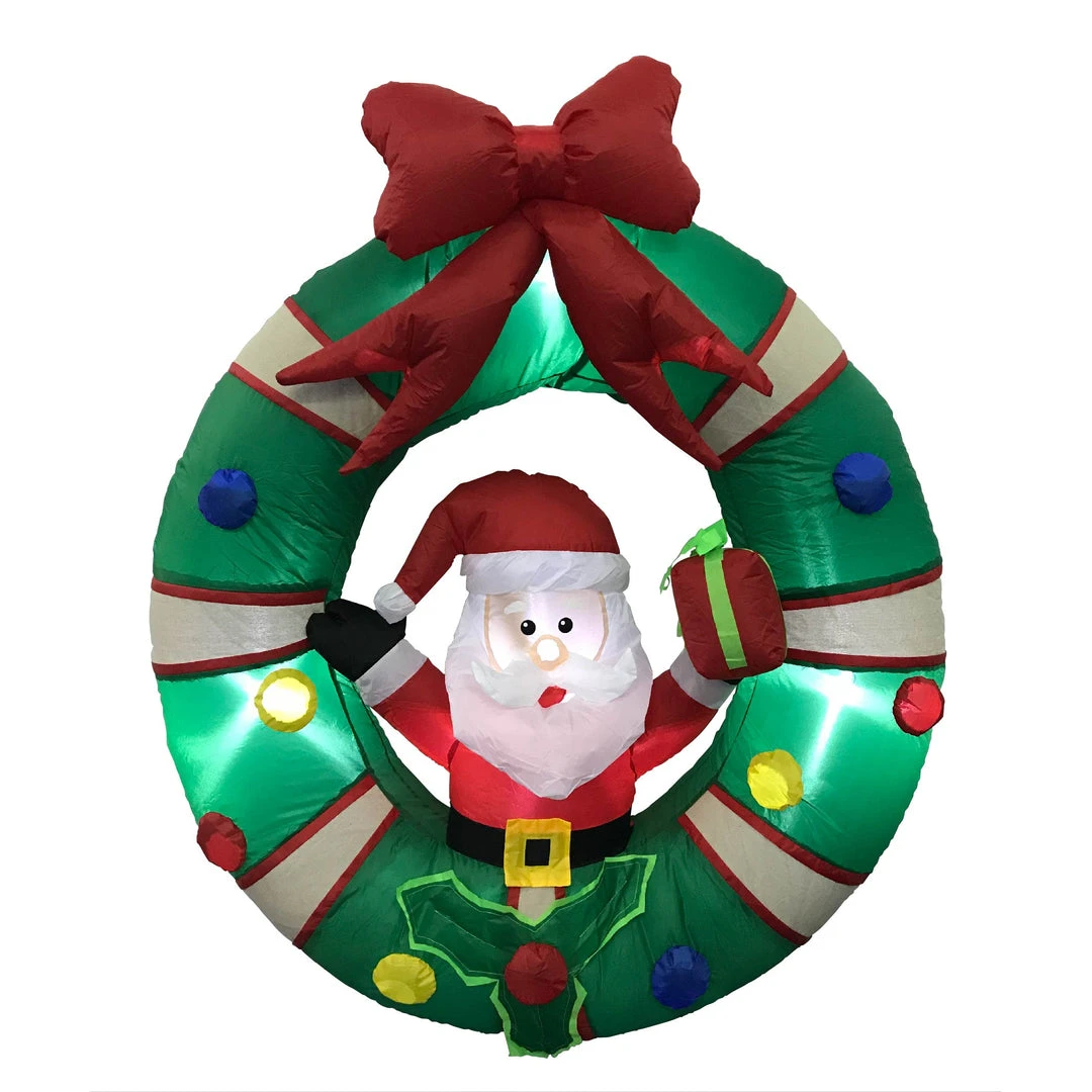 Impact Canopy USA Seasonal Inflatables Inflatable Yard Christmas Decoration, Door Wreath With Santa Claus - 4' Round 6 Impact Canopy USA Seasonal Inflatables Inflatable Yard Christmas Decoration, Door Wreath With Santa Claus - 4' Round