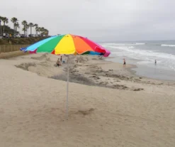 Impact Canopy USA Beach Umbrella Rainbow Includes Carry Bag - 8 Foot Rainbow Color With Sand Anchor Auger