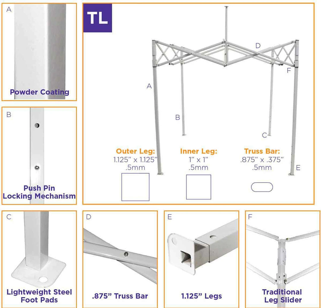 Impact Canopy USA OPEN BOX - TLF 5x5 Instant Canopy Steel Frame Frames Only 4 Impact Canopy USA OPEN BOX - TLF 5x5 Instant Canopy Steel Frame Frames Only